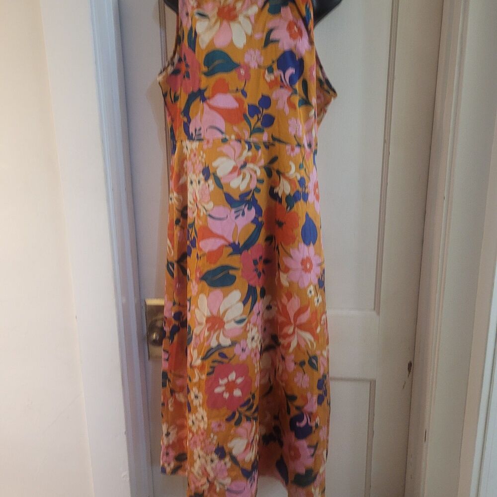 Orange flower halter top V back dress XL Shein
